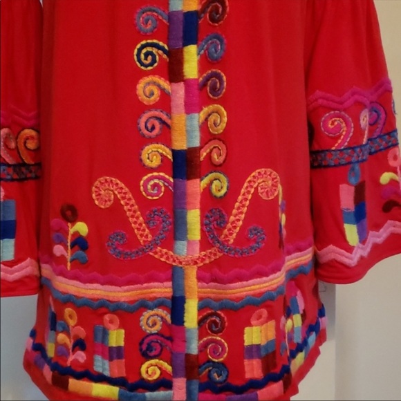 😻Anthro Vava Red Embroidered Off Shoulder Dress💖 - Picture 6 of 7